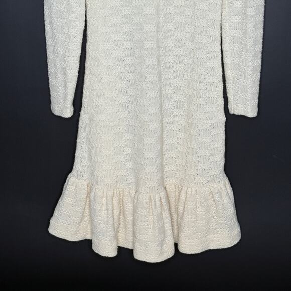 Tibi M Womens 100% Lamb Wool Sweater Dress Ruffle Hem Cream Vintage - Picture 5 of 8